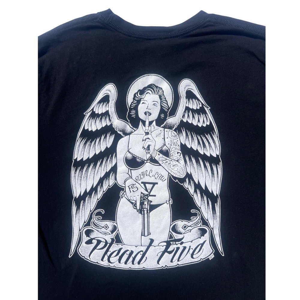 Plead Five Angel Graphic T-Shirt Black Mens XL Bella Canvas Tattoo Style Tee